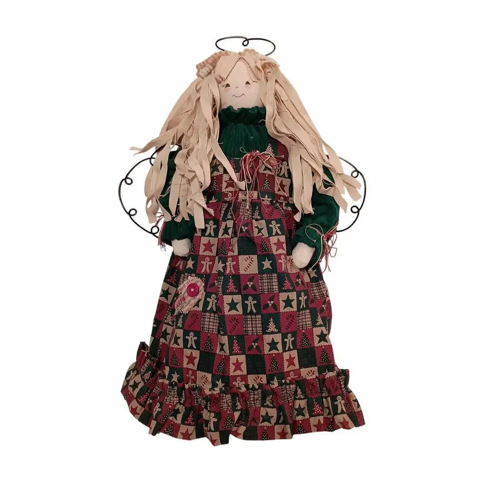 Vintage Angel Tree Topper, Rag Doll, Christmas Dress, Country Theme Size 16